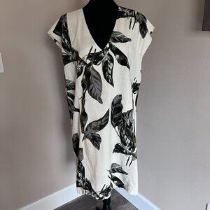 Refinity City Chic Linen blend Sheath Dress - Sz 14W - Cream Green Palm Pattern